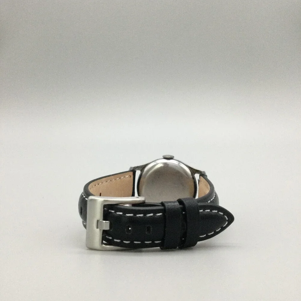 Vintage Moskva Mens Watch 29mm Black Dial Leather USSR Soviet Russia Moskva